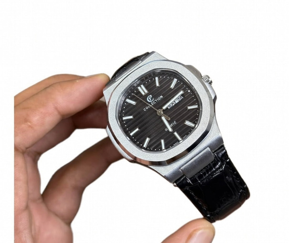 CASIRUI Analog Time Format Stainless Steel Case Leather Strap Watch with Date Display Master Lock Water Resistant Fashion Wristwatch for Men & Boys